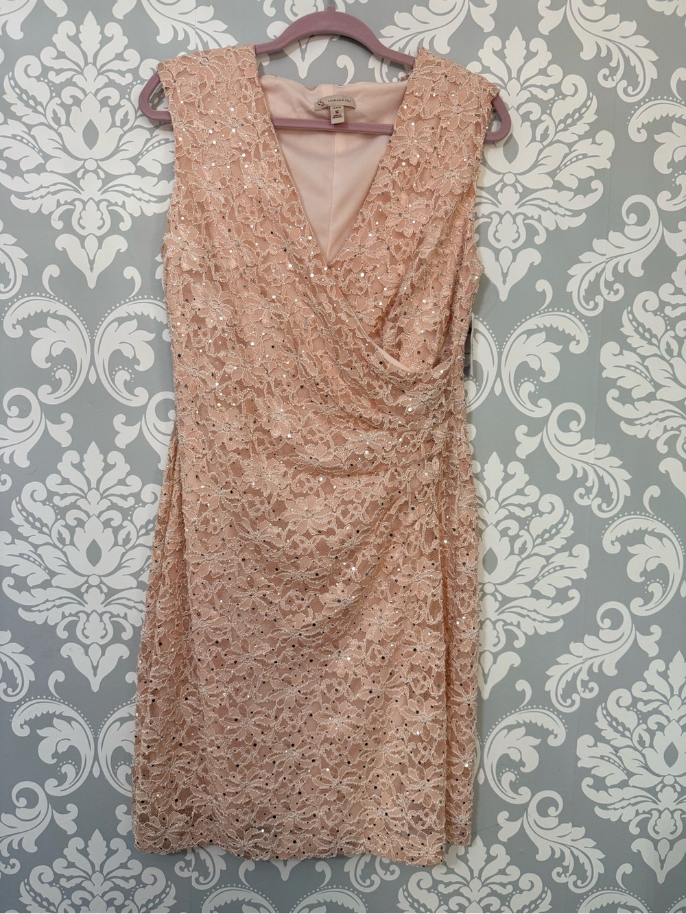 • Dressbarn Pink Sequin Lace Cocktail Dress